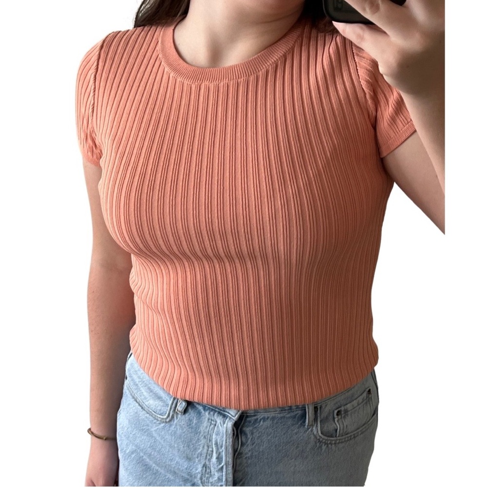 Women's Guess short sleeve pink ribbed blouse Size S